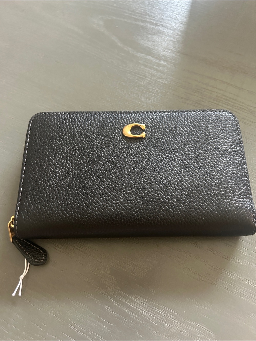 Coach Black Pebbled Leather Zip Wallet with Gold 'C' Accent